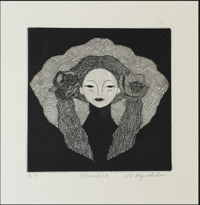 "Aphrodite" başlıklı Baskıresim Hiroko Ryusekido tarafından, Orijinal sanat, Oyma baskı 