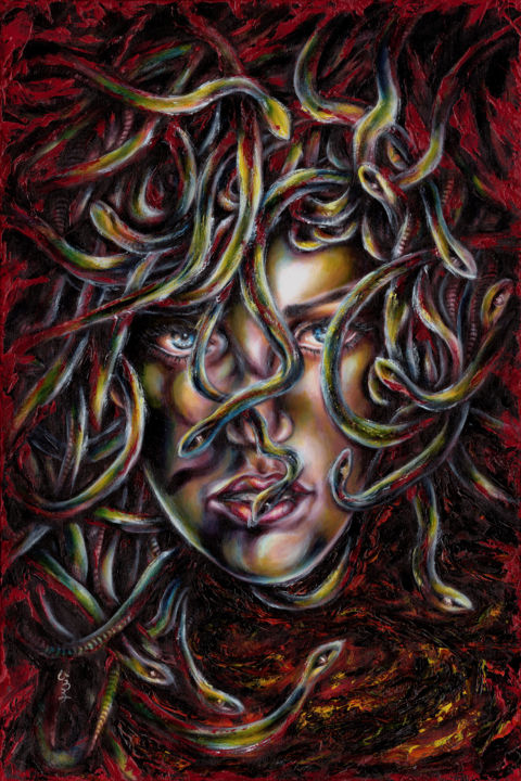 Painting titled "Medusa No.Three" by Hiroko Sakai, Original Artwork, Oil