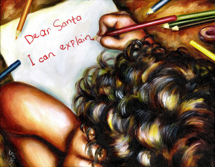 Painting titled "Dear Santa" by Hiroko Sakai, Original Artwork, Oil
