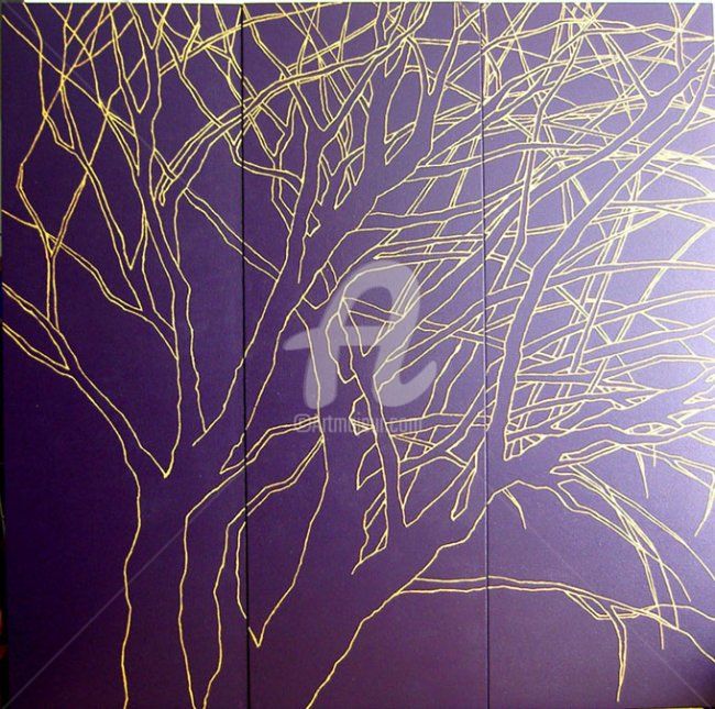 Painting titled "golden silhouette" by Hiromi Ozaki, Original Artwork