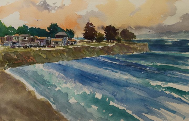 Painting titled "California Seascape" by Shaye Hirsch, Original Art, Acrylic