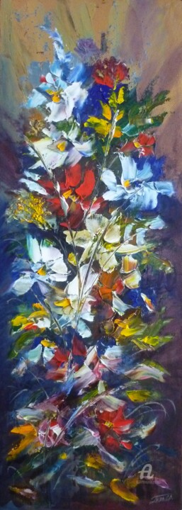 Painting titled "Flowers" by Sergey Guz, Original Artwork, Oil