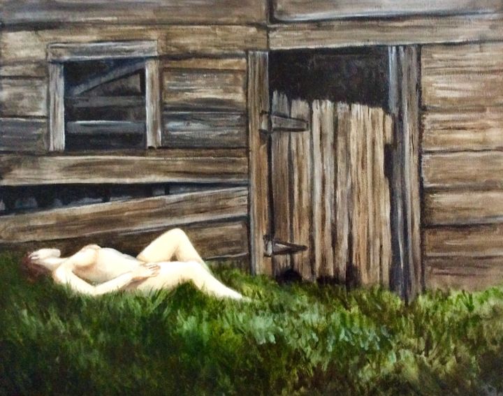 Painting titled "Old Barn and Female…" by Hilary J England, Original Artwork, Oil