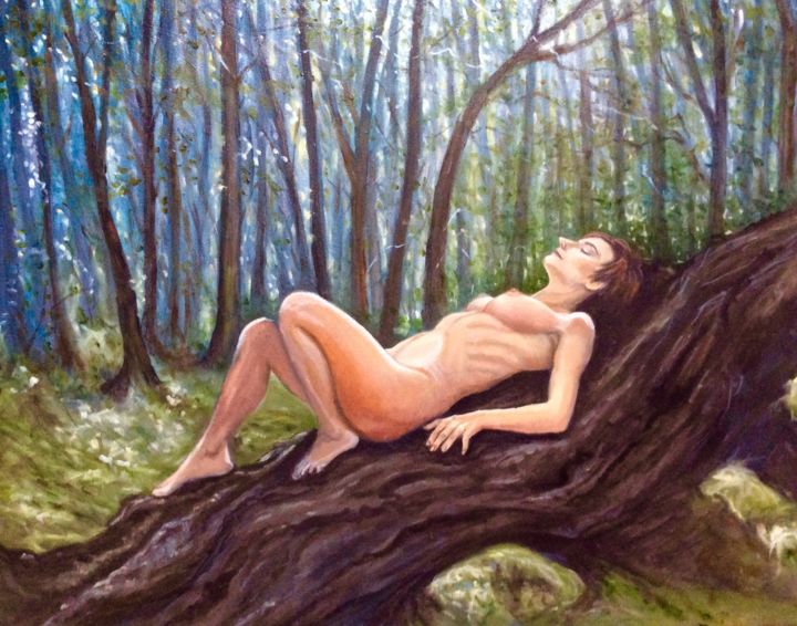 Painting titled "Female Nude in the…" by Hilary J England, Original Artwork, Oil