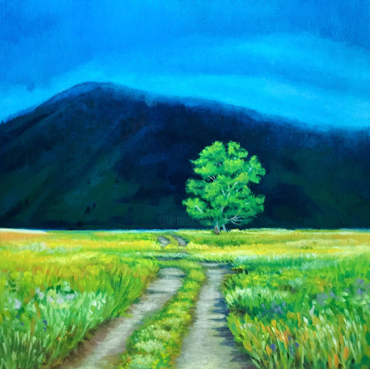Painting titled "Country Road in the…" by Hilary J England, Original Art, Oil