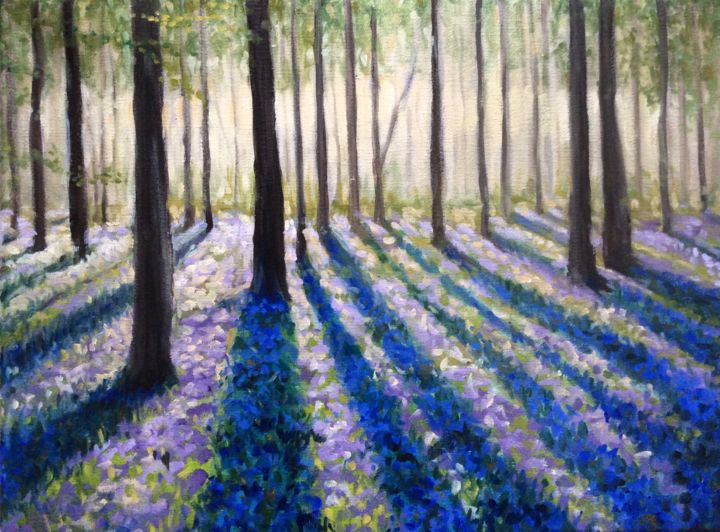 Painting titled "Purple Pansies in E…" by Hilary J England, Original Art, Oil