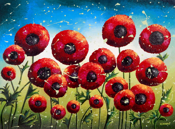 Peinture intitulée "Red Poppy Original…" par Hjm Art Gallery, Œuvre d'art originale, Acrylique
