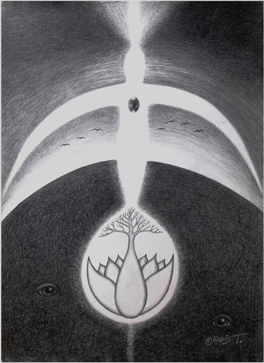 Desenho intitulada "The Cosmic Egg No 3" por Hjördis Thelander, Obras de arte originais, Lápis Montado em Cartão