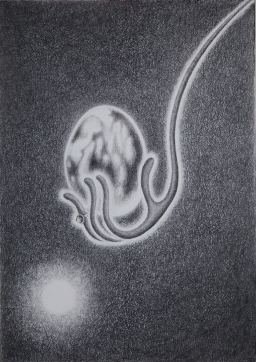 Tekening getiteld "A Cosmic Gift" door Hjördis Thelander, Origineel Kunstwerk, Potlood