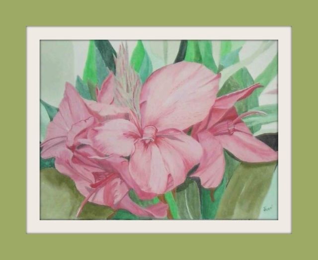 Painting titled "Pink Cannas" by Jose', Original Artwork, Oil