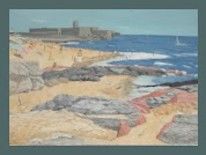Malarstwo zatytułowany „Beach at Cascais, P…” autorstwa Jose', Oryginalna praca, Olej