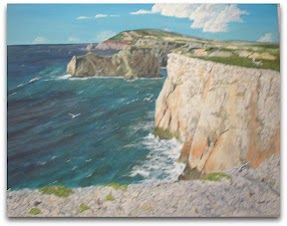 Painting titled "Cliffs at Sagres" by Jose', Original Artwork, Oil