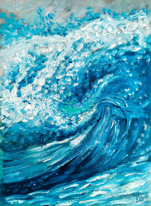 Peinture intitulée "Cuttlefish Wave" par Hajar Bahr, Œuvre d'art originale, Huile