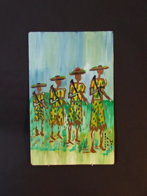 Painting titled "Paysans africains" by Dassano, Original Artwork, Oil