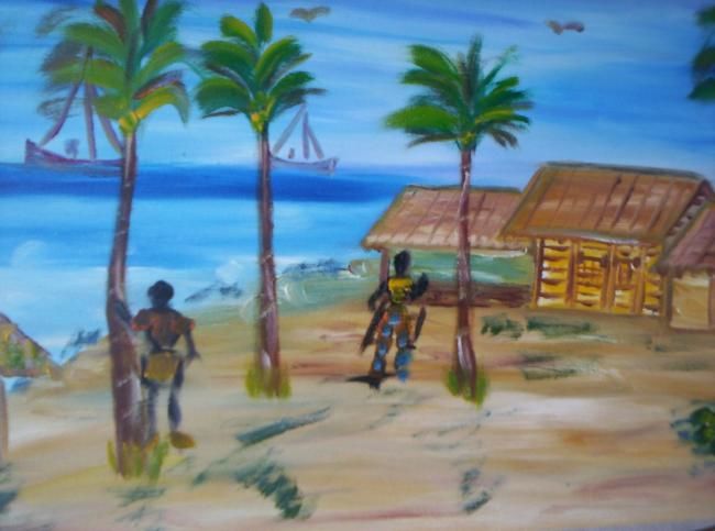 Peinture intitulée "plage" par Dassano, Œuvre d'art originale, Huile