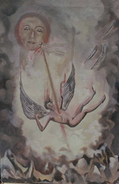 Schilderij getiteld "icarus-in-fatal-fli…" door Henry, Origineel Kunstwerk, Olie