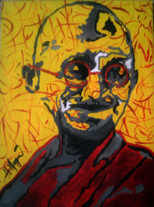 Peinture intitulée "Mahatma Gandhi" par Magno, Œuvre d'art originale, Acrylique