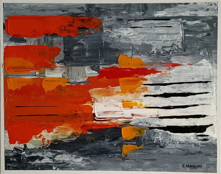 Malarstwo zatytułowany „Gris-naranja” autorstwa Humberto Mansutti, Oryginalna praca, Akryl