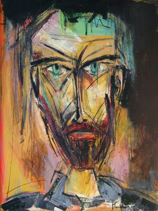 Painting titled "Autoportrait" by Hervé Marchelidon, Original Artwork, Acrylic