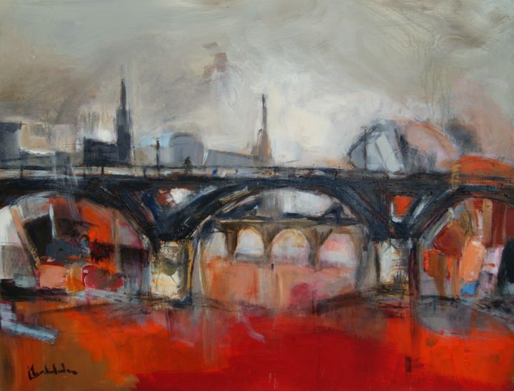 Painting titled "Pont des Arts 2.jpg" by Hervé Marchelidon, Original Artwork, Acrylic Mounted on Wood Panel