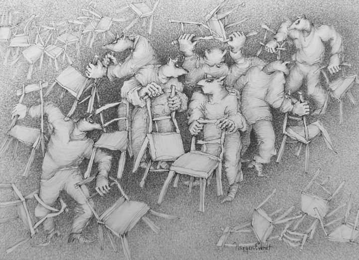 Printmaking titled "les-chaises-rebelle…" by Helena Meyer-Everdt, Original Artwork