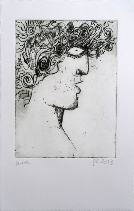 Druckgrafik mit dem Titel "jeune-homme." von Helena Meyer-Everdt, Original-Kunstwerk, Radierung