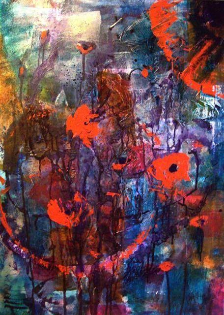 Картина под названием "Field of Fire" - Helen Kaminsky, Подлинное произведение искусства