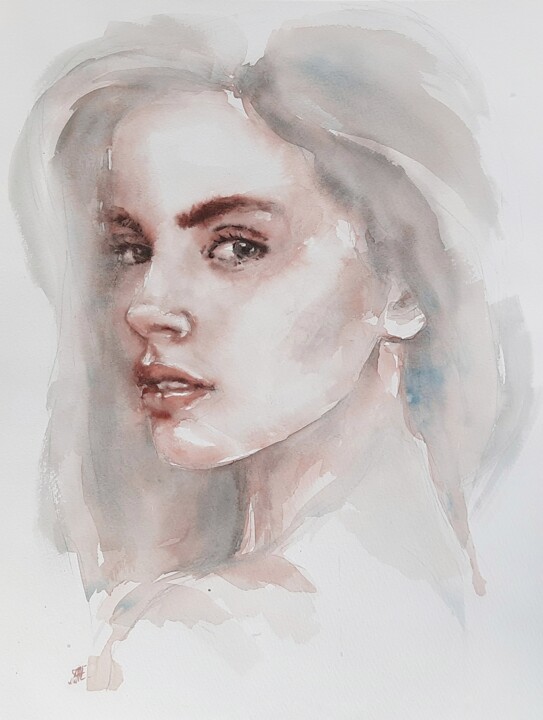 Painting titled "Cold woman" by Anna Hnatiuk, Original Artwork, Watercolor