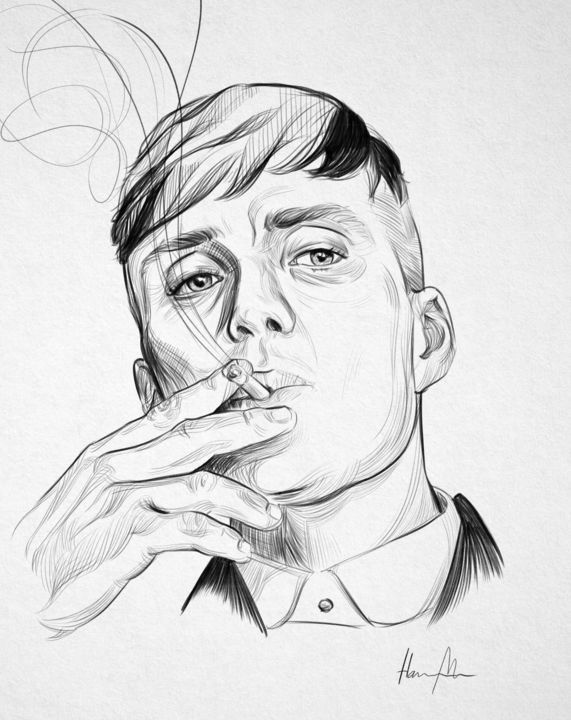 Drawing titled "Tommy Shelby // Pea…" by Hnns, Original Artwork, Digital Photography