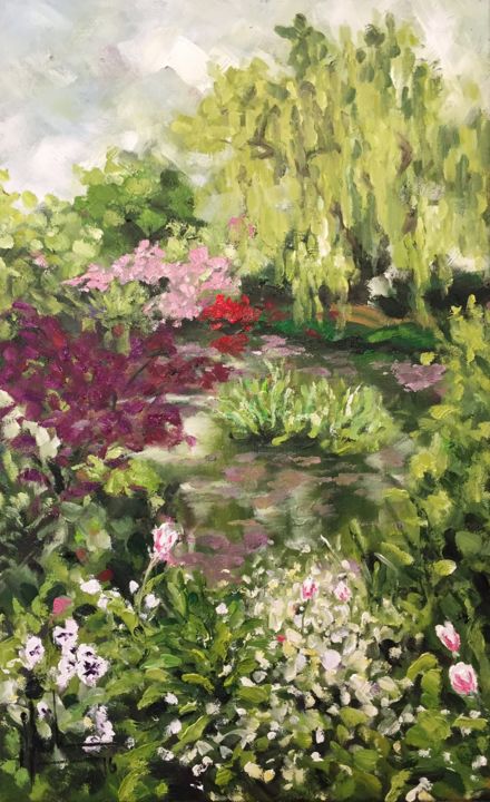 Peinture intitulée "GIverny Garden I" par Hoa Lê, Œuvre d'art originale, Huile