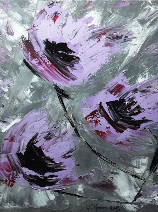 Malerei mit dem Titel "Fleurs mauves" von Véronique Hoareau, Original-Kunstwerk, Acryl