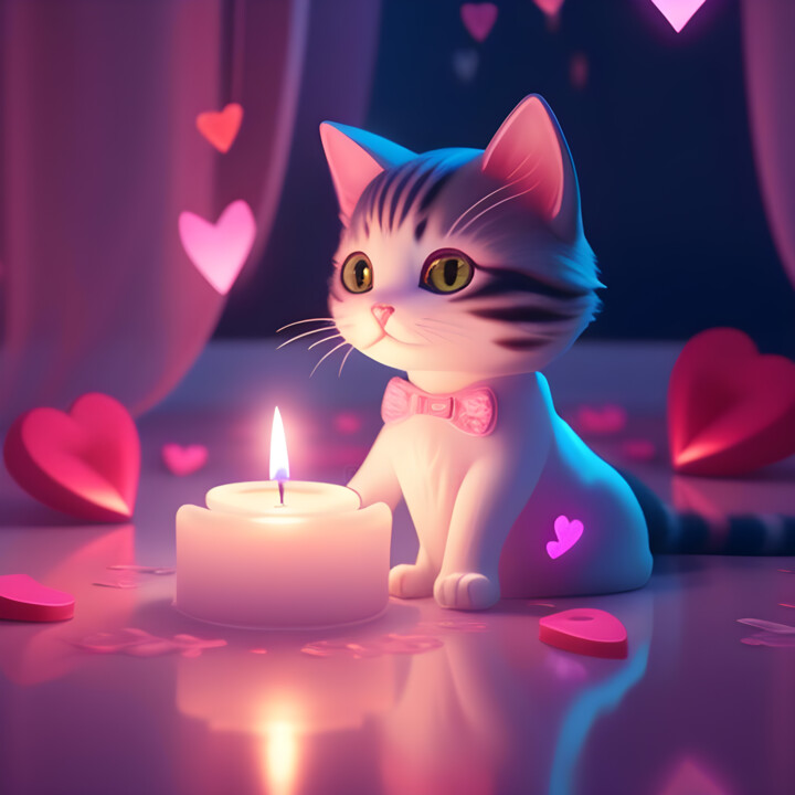 Digitale Kunst getiteld "A cute cat celebrat…" door Hobikeyfim, Origineel Kunstwerk, AI gegenereerde afbeelding