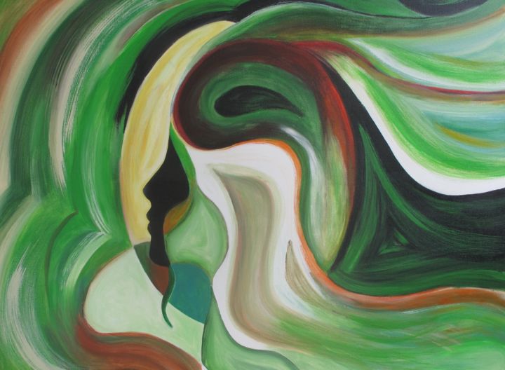 Schilderij getiteld "Green Fairy" door Mónika Hóbor, Origineel Kunstwerk, Acryl