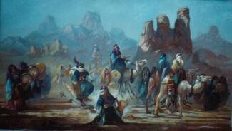 Pintura intitulada "Dance de touaregs" por Hocine Mammeri, Obras de arte originais