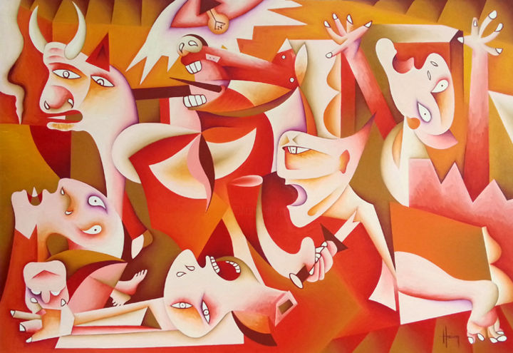 Painting titled "Guernica" by Marius Hociung, Original Artwork, Oil