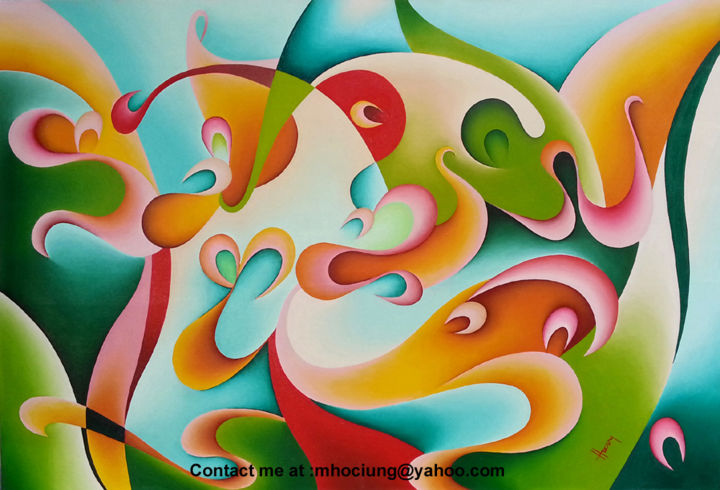 Картина под названием "The Coral Reef - La…" - Marius Hociung, Подлинное произведение искусства, Масло