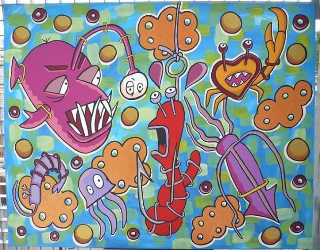 Painting titled "Sauvez l'asticot !" by Amélie Hp, Original Artwork