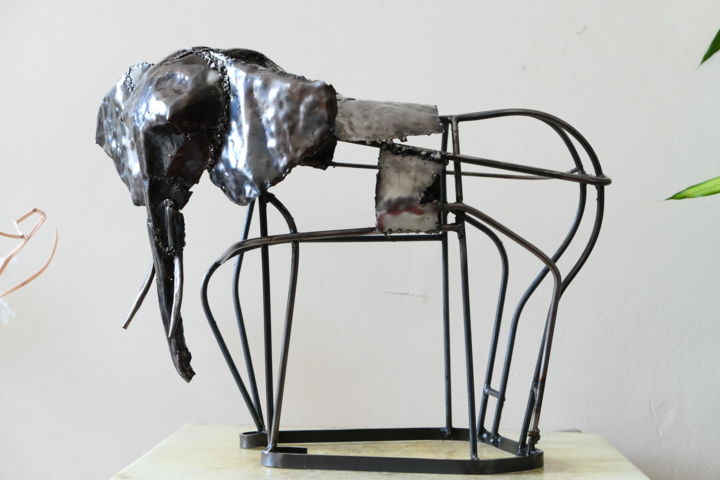 Sculpture titled "Last Colossus" by Laurent Hoff, Original Artwork, Metals