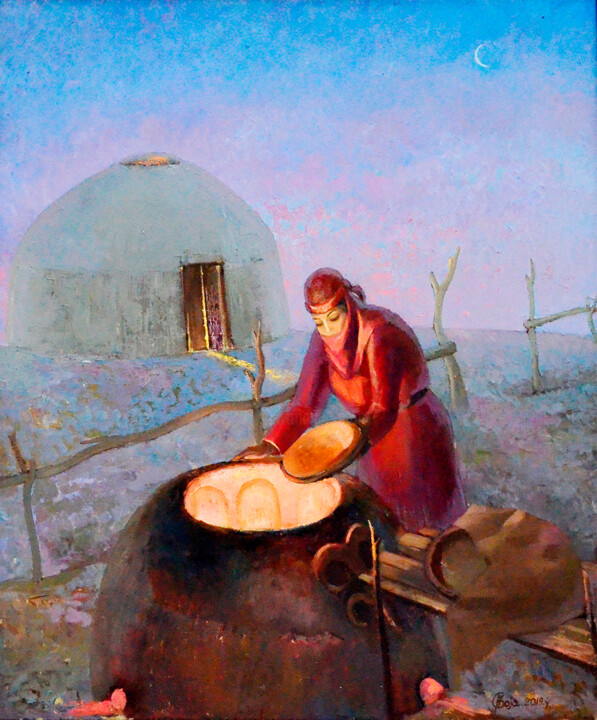 Pittura intitolato "Early in the morning" da Hojamuhammet Churiyev, Opera d'arte originale, Olio