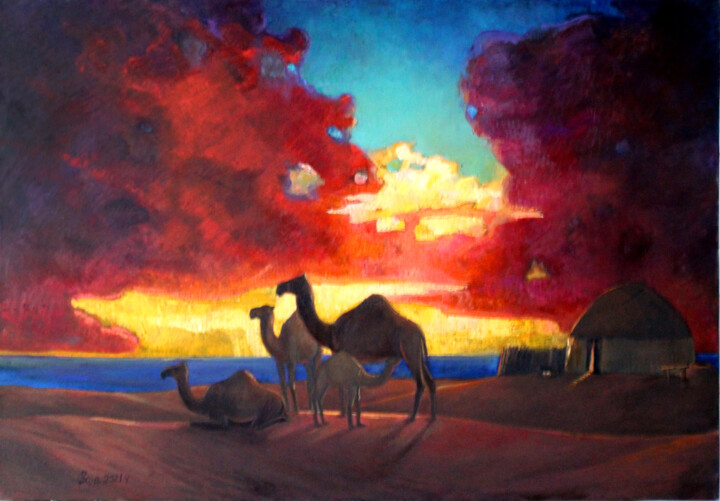 Peinture intitulée "Dawn" par Hojamuhammet Churiyev, Œuvre d'art originale, Huile