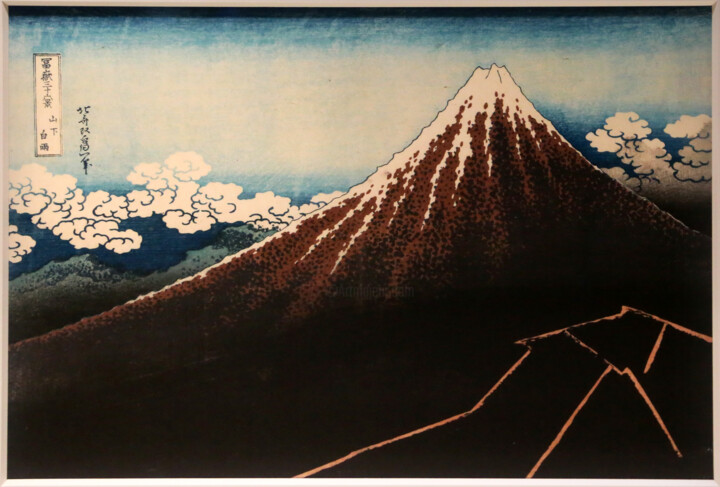 Printmaking titled "Orage sous le sommet" by Hokusai, Original Artwork, Xylography