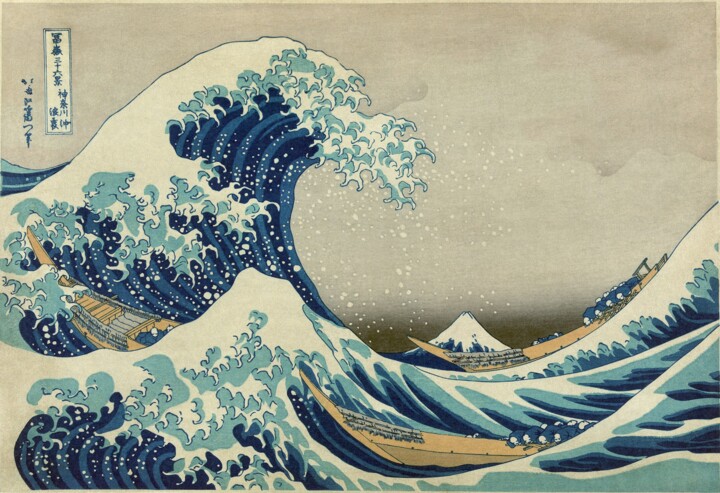 Printmaking titled "The Great Wave off…" by Hokusai, Original Artwork, Xylography