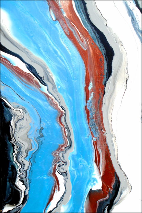 Pintura intitulada "Blue and Copper geo…" por Holly Anderson, Obras de arte originais, Acrílico