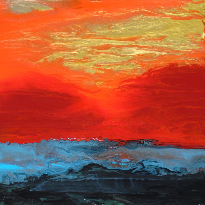 Картина под названием "fluid abstract suns…" - Holly Anderson, Подлинное произведение искусства, Акрил Установлен на Деревян…