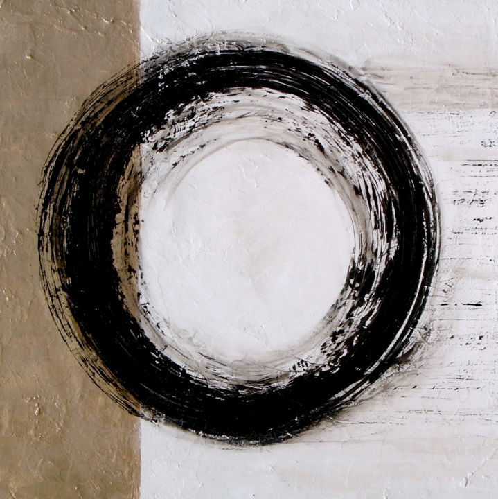 Painting titled "Minimalist Black an…" by Holly Anderson, Original Artwork, Acrylic Mounted on Wood Stretcher frame