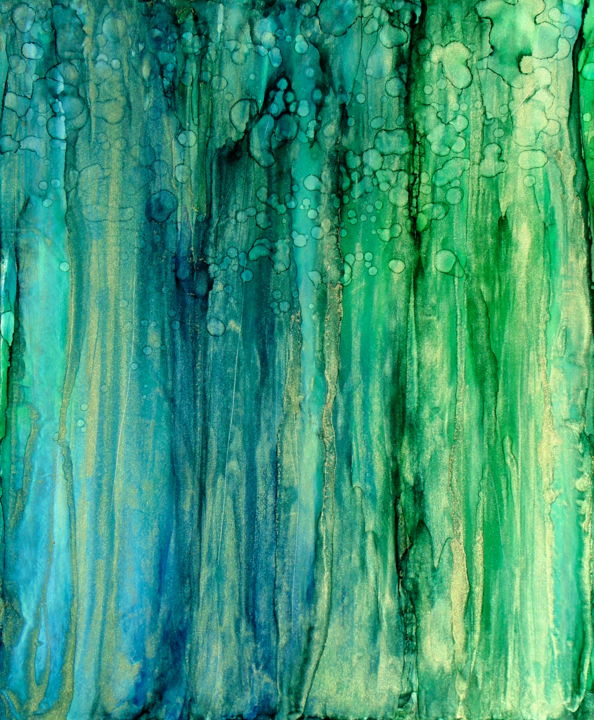 Schilderij getiteld "Original green and…" door Holly Anderson, Origineel Kunstwerk, Inkt Gemonteerd op Frame voor houten bra…