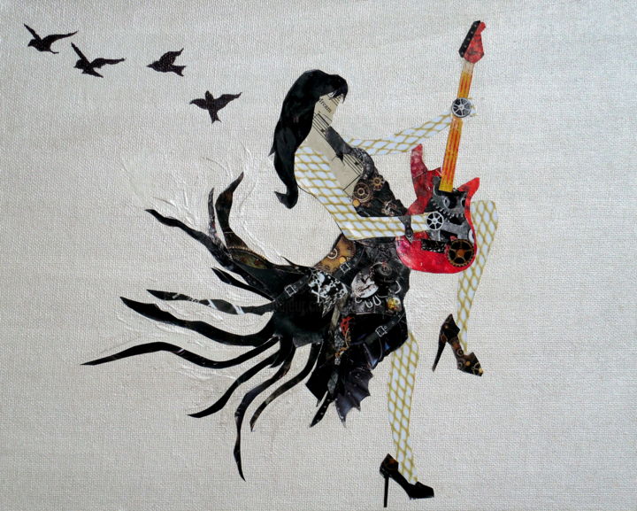 「girls with guitars…」というタイトルの絵画 Holly Andersonによって, オリジナルのアートワーク, アクリル