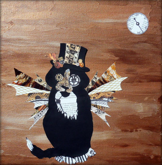 Painting titled "Steampunk Cat Art f…" by Holly Anderson, Original Artwork, Acrylic