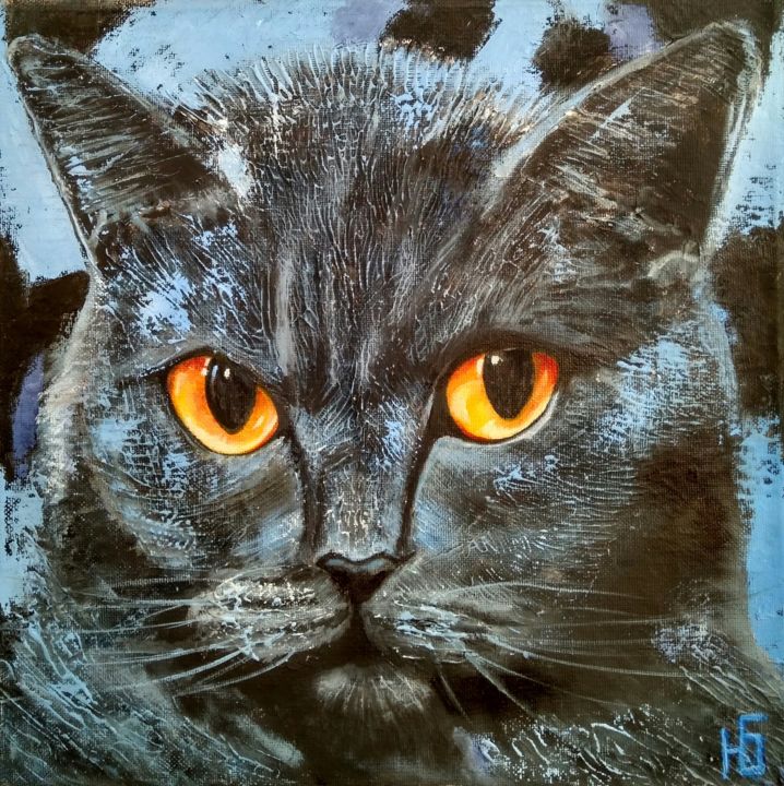Painting titled "A cat named Behemoth" by Yulia Berseneva, Original Artwork, Oil