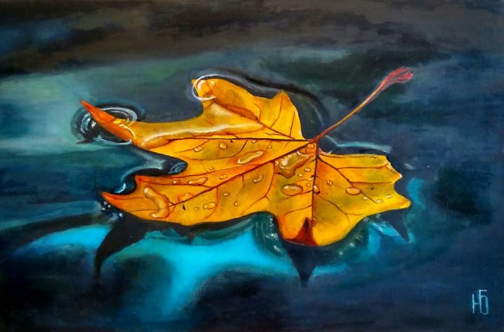 Painting titled "Autumn leaf" by Yulia Berseneva, Original Artwork, Oil